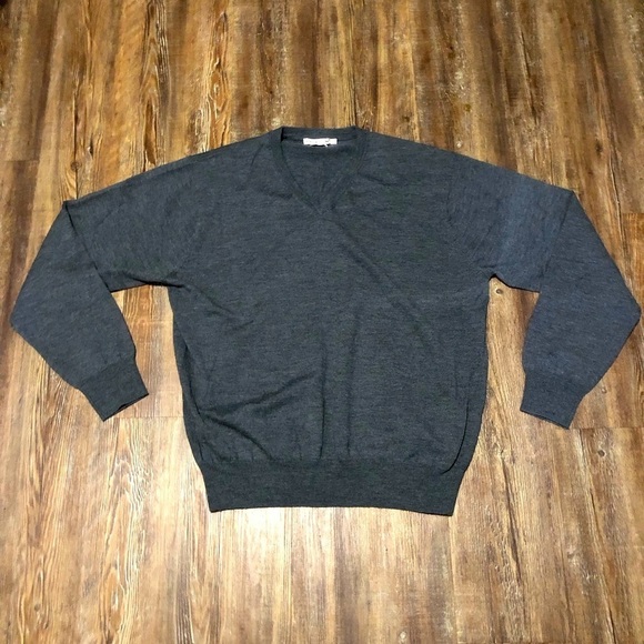 Peter Millar Sweater Men’s XL Merino Wool Gray V Neck Pullover Ribbed Preppy - Picture 1 of 8